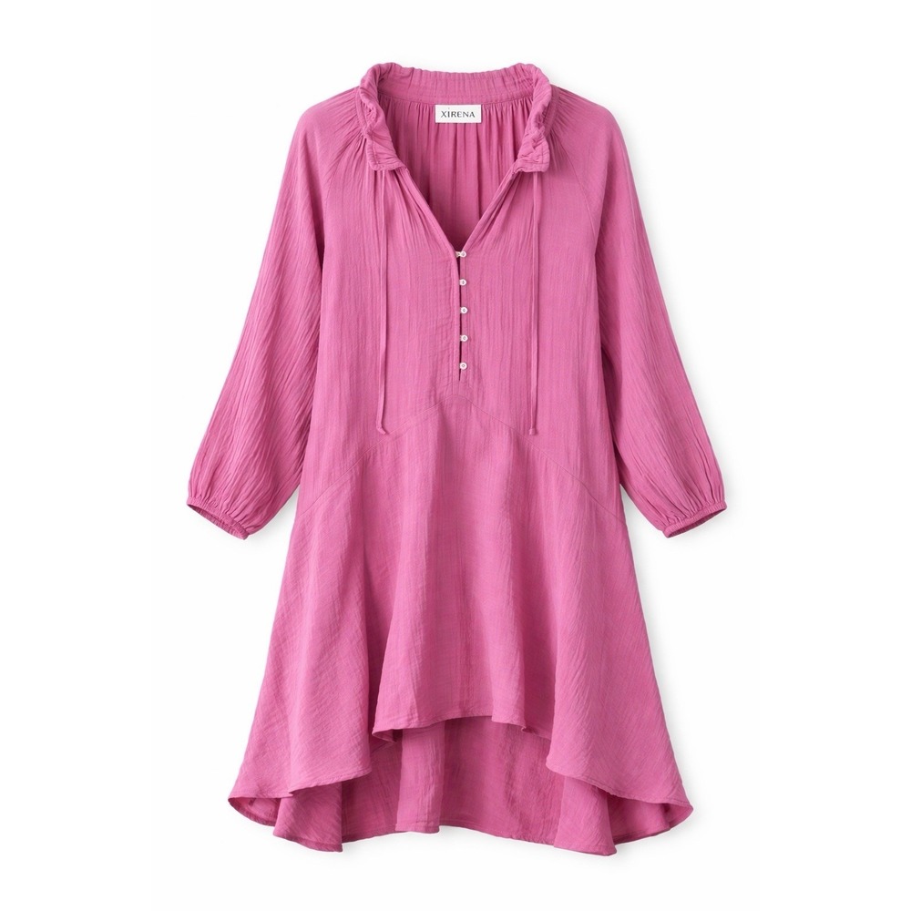 Xirena Lola‎ Dress L Pink Gauze Cotton Boho Lagenlook Resort High Low Tunic USA